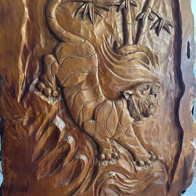 Monumental 5.5-Ft Vintage Hand-Carved Solid Wood Relief Sculpture With Matching Stands. A Family Heirloom, Truly One of a Kind of This Size. For Sale - Image 10 of 12