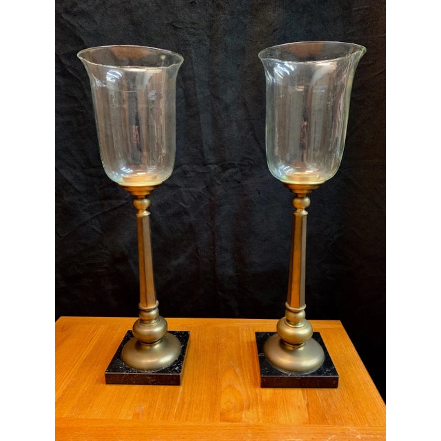 Combination of marble and brass with blown glass shades make these outstanding examples of Chapman lighting company. For...