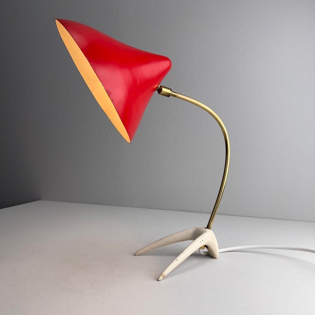 Metal Red Table Lamp with White Crows Foot by Cosack, Germany, 1950s For Sale - Image 7 of 14