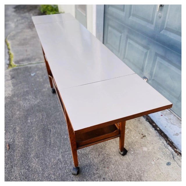 Brown Broyhill Saga Drop-Leaf Rolling Bar Cart on Casters For Sale - Image 8 of 12