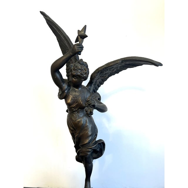 Early 20th Century Bronze Statue "Stelle" Winged Woman Angel Standing on Stared Globe Signed Par Rousseau For Sale - Image 4 of 12