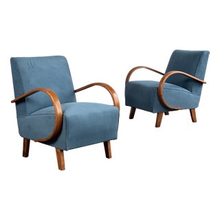 H-410 Lounge Chairs attributed to Jindrich Halabala for Up Závody, 1930s, Set of 2 For Sale