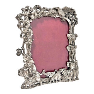 Arthur Court 1995 Safari Elephant Picture Frame – Signed Wildlife Pewter Frame For Sale