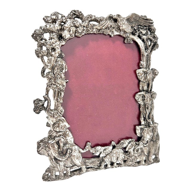 Arthur Court 1995 Safari Elephant Picture Frame – Signed Wildlife Pewter Frame For Sale