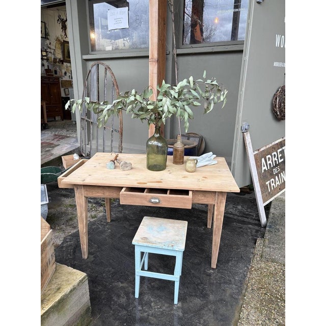 Beige Country-Style Table with Two Drawers, 1930s For Sale - Image 8 of 13