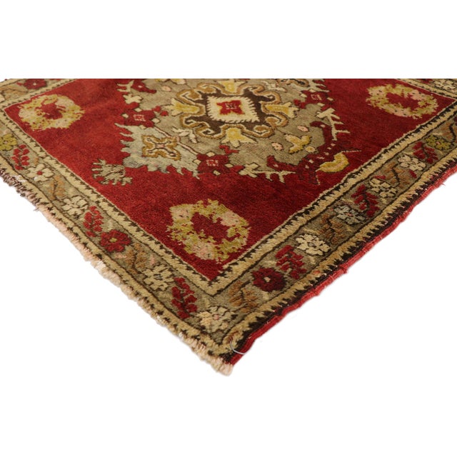 51461 Vintage Turkish Yastik Rug, 02'03 x 02'06. This hand-knotted wool vintage Turkish Yastik rug is a vibrant expression...