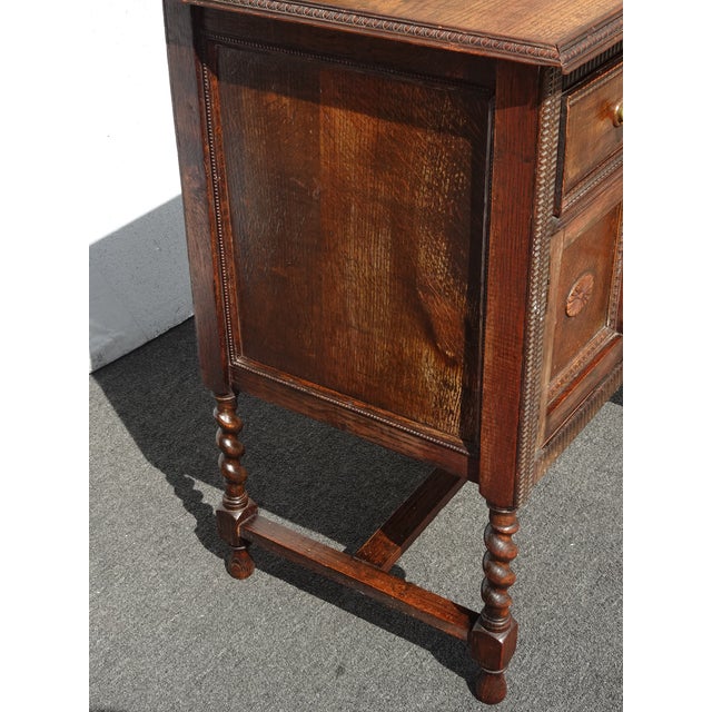 Brown Vintage Mission Barley Twist Oak Server Cabinet ~ Sideboard Buffet Side Table For Sale - Image 8 of 14