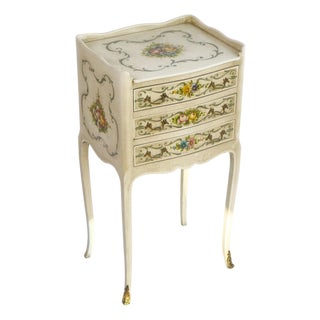 Antique Venetian Louis XV Hand-Painted Floral Nightstand with Drawers, 1920s For Sale