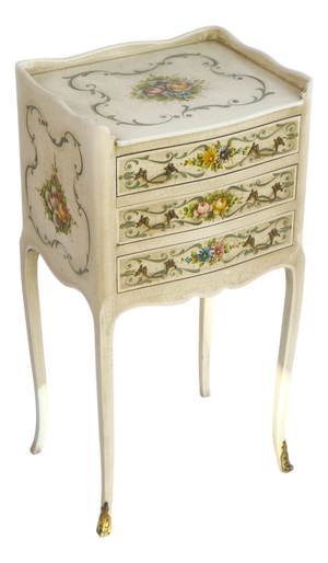 Antique Venetian Louis XV Hand-Painted Floral Nightstand with Drawers, 1920s