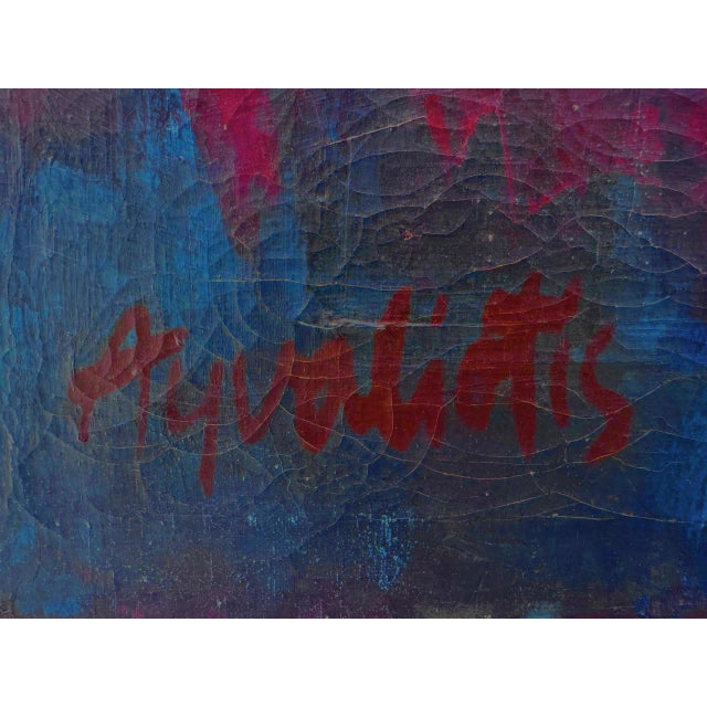 Blue Mid-Century Modern Abstract Painting With Crackle Textures For Sale - Image 8 of 10