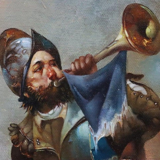 This monumental vintage oil on canvas painting is a master copy after Cesare-Auguste Detti’s renowned work, “Sounding Of...