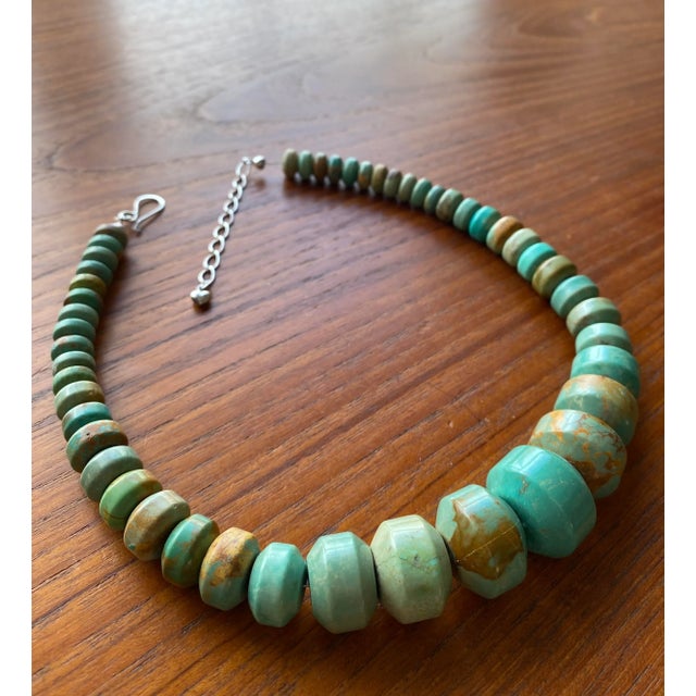 Contemporary Modernist Graduated Turquoise + Sterling Silver Necklace For Sale - Image 3 of 12