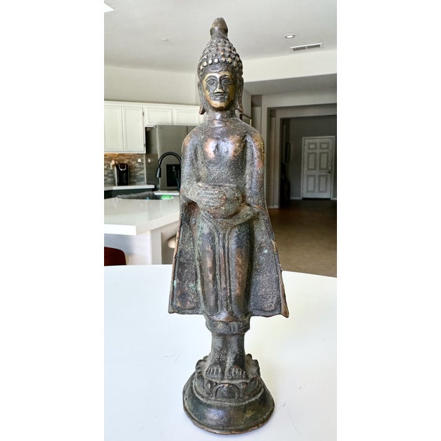 Small Antique Thai Bronze Healing Medicine Buddha Figure Statue For Sale - Image 16 of 16