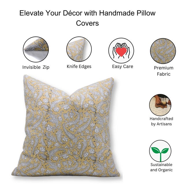 Fabdivine Indian Block Print Cushion Cover 26x26 Inch Thick Cotton White-Black Forest For Sale - Image 4 of 4