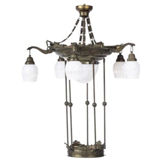 French Art Nouveau 6-Light Ceiling Lamp in Bronze, 19th Century For Sale