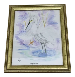 Snowy White Egret Tropical Watercolor Painting