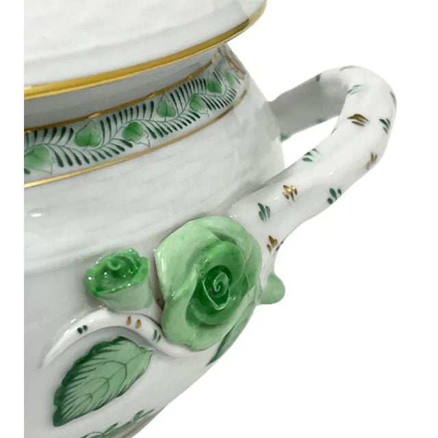 Small/Mini Green Porcelain Chinese Bouquet Apponyi Tureen with Handles from Herend Hungary For Sale - Image 4 of 8