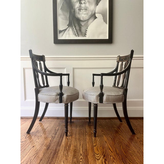 Mid 20th Century Mid 20th Century Federal Style Arm Chairs, a Pair For Sale - Image 5 of 11