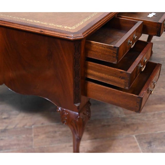 Victorian Mahogany Chippendale Desk with Leather Top, 1890 For Sale - Image 6 of 9