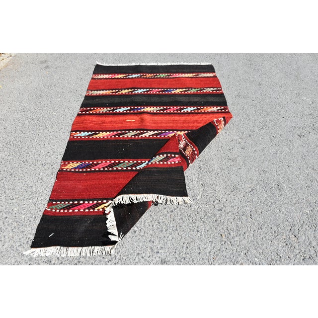 1960s Rustic Hand Knotted Red Striped Kilim For Sale - Image 4 of 10