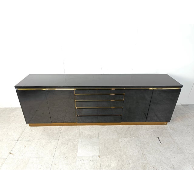 Jean Claude Mahey Brass and Lacquer Sideboard by Jean Claude Mahey, 1970s For Sale - Image 4 of 12