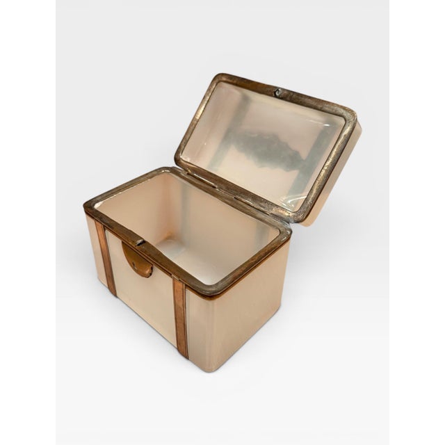 French French Opaline Glass Box Mounted in Brass and Sterling Silver, Circa 1900 For Sale - Image 3 of 5