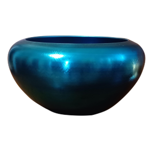 Antique Steuben Frederick Carder Cobalt Blue Teal Iridescent Aurene Squat Bowl