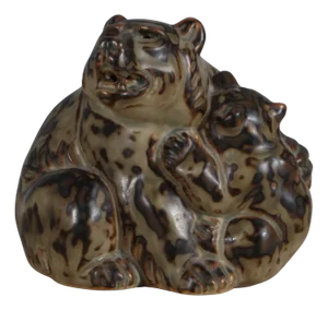 Glazed Stoneware Bear with Baby Figurine by Knud Kyhn for Royal Copenhagen, 1950s