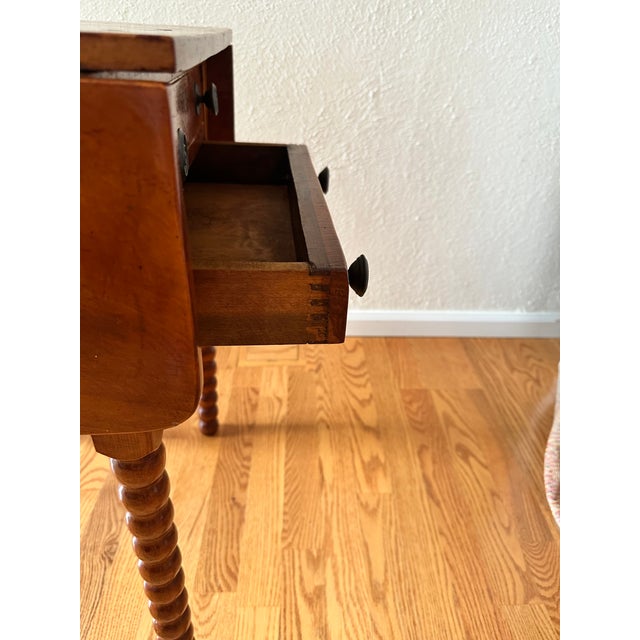 Antique English Hand-Constructed Cherry Drop Leaf Side/Work Table With Bobbin Legs For Sale - Image 10 of 15