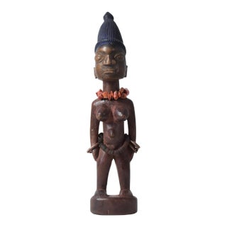 Early 20th Century Yoruba Ibeji Female With Coral Necklace Figure Nigeria For Sale