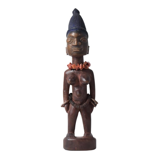 Early 20th Century Yoruba Ibeji Female With Coral Necklace Figure Nigeria For Sale