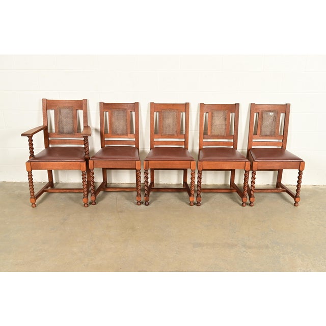 An exceptional set of five antique Mission or Arts & Crafts period dining chairs By Stickley Brothers USA, Circa 1910...