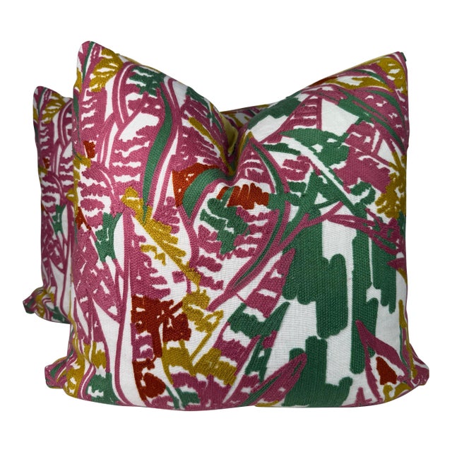 Stroheim "Magdalene Island" in Yellow/Pink/Green 22" Pillows-a Pair For Sale