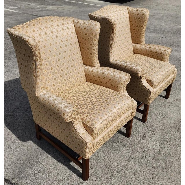Beige Ethan Allen Wingback Chairs Pair For Sale - Image 8 of 16
