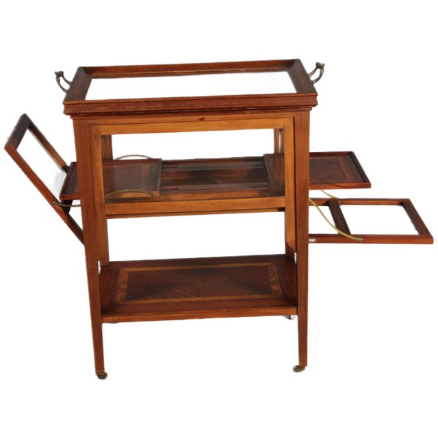 Wood Antique Mahogany Serving Trolley with Pull-Out Tray, 1900s For Sale - Image 7 of 18
