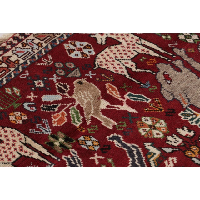 Textile Vintage Persian Gabbeh Runner in Red With Animals Pictorials - Rug & Kilim For Sale - Image 7 of 10