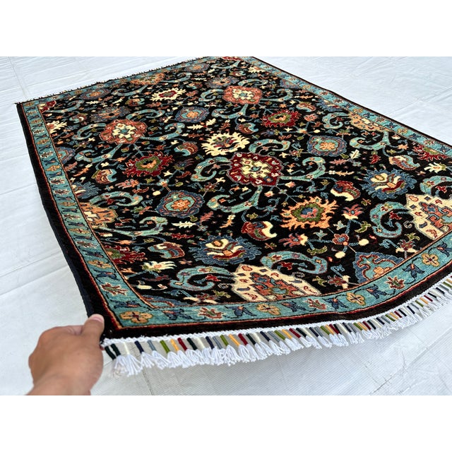 Black Persian Malayer Medallion Hand-Knotted Wool Rug - 4'10" X 6'6" For Sale - Image 9 of 13