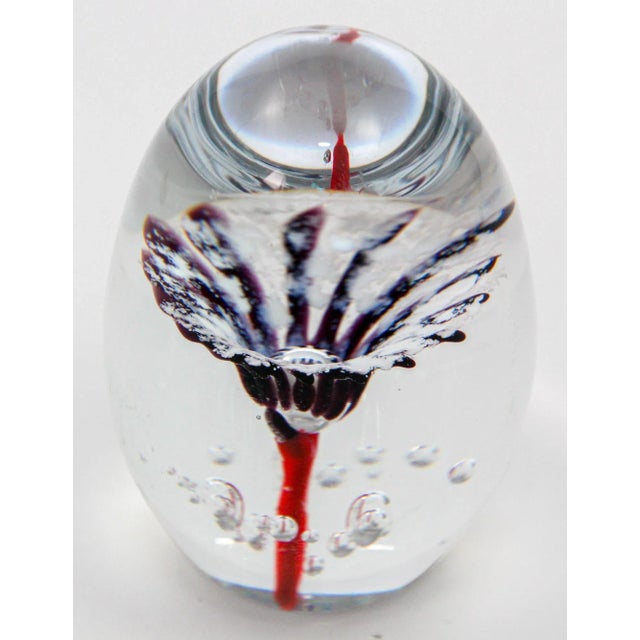 Daum France Blown Crystal Art Glass Paperweight Signed Egg Shape Red Blue White For Sale In Palm Springs - Image 6 of 12