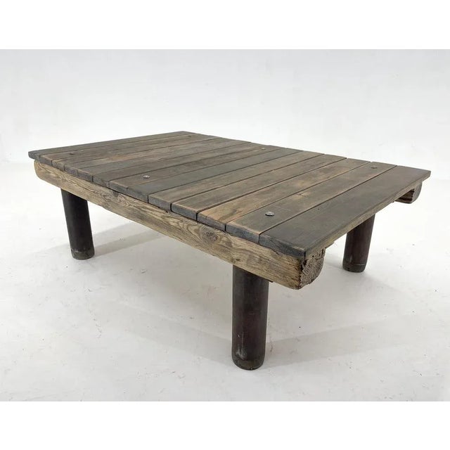 Wood Vintage Industrial Wood & Iron Coffee Table, 1950s For Sale - Image 7 of 12