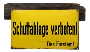 Vintage German Yellow Enamel Sign, 1900
