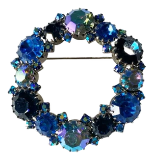 Vintage Rhinestone Aurora Borealis Crystals Brooch 2" Diameter