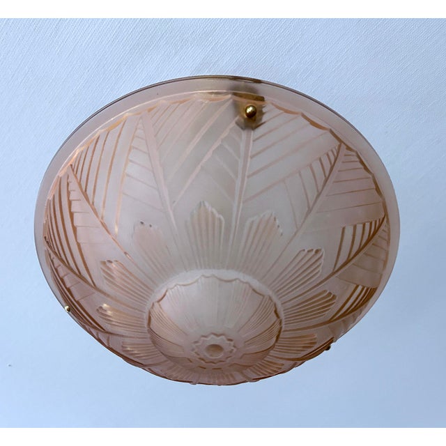 Metal French Art Deco Pink Glass Pendant Light, 1930s For Sale - Image 7 of 18
