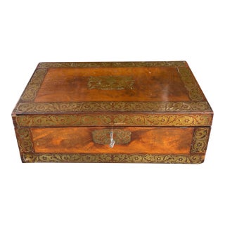 Antique Regency Brass Inlaid Lap Desk Box For Sale
