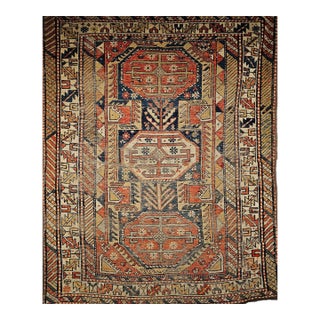Antique Caucasian Shirvan Area Rug, Wool Pile, Geometric Pattern, 1880s, 4' x 5' For Sale