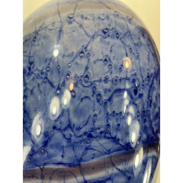 Late 20th Century Large Vase Blue Mouth Blown Art Glass Sea Scape Gold Dust vintage 12.5" For Sale - Image 11 of 16