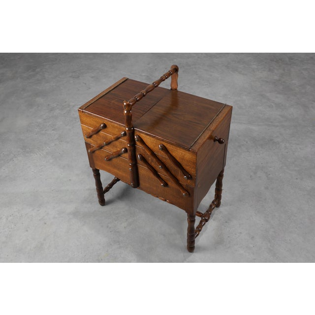 French Wooden Sewing Box with Cantilever Design, 1920s For Sale - Image 11 of 13