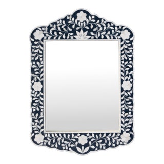 Vivienne 20 in. W x 28 in. H Bone Inlay Vertical Accent Wall Mirror, Navy Blue For Sale