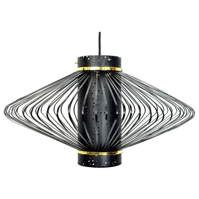 Mid-Century Modern Brass and Black Enameled Metal Pendant Lamp For Sale - Image 10 of 10