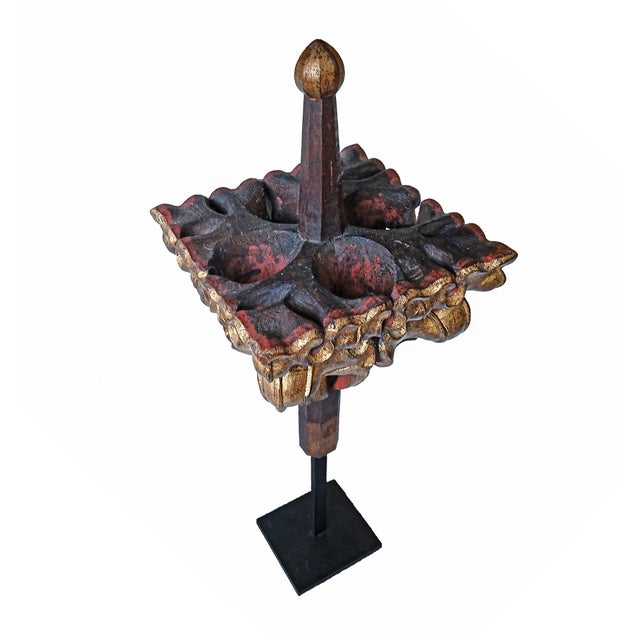 18th Century Polychromed Neo-Gothic Finial, Giltwood, Belgium, Circa 1800 For Sale - Image 5 of 15