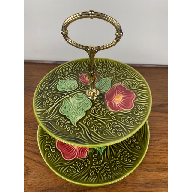 2-Tiered Majolica Serving Tray from Sarreguemines, 1920s For Sale - Image 9 of 13
